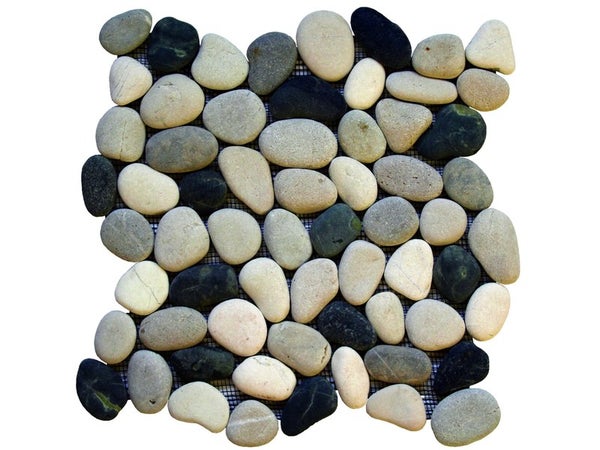 Mosaïque sol et mur en galets naturels anthracite pack de 1m² (11 dalles de  30x30 cm) OLA