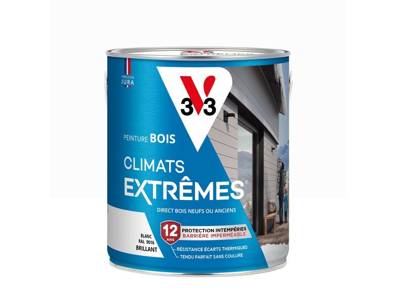 Peinture bois extérieur Climats extrêmes® V33, blanc brillant 2.5 l