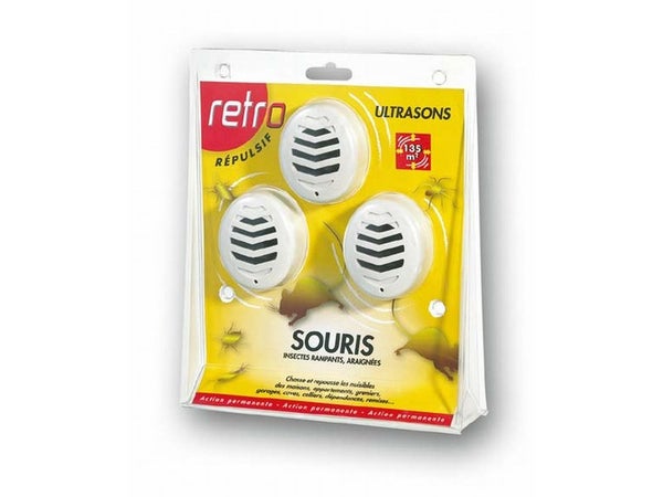 Lot de 3 répulsifs ultrasons souris, insectes rampants, protégent 3 x 45 m²