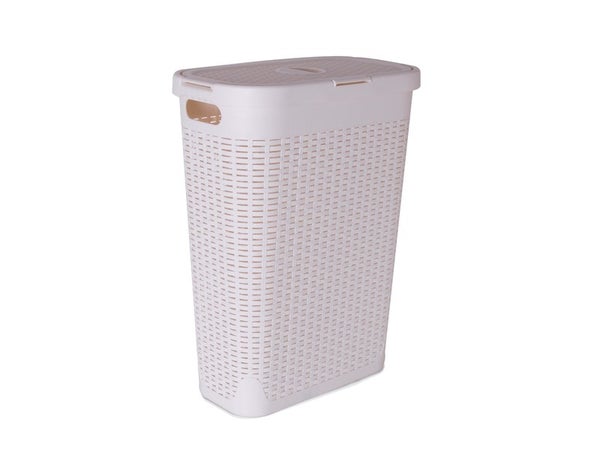 Panier à linge plastique Cottage, blanc, l.26.8 x H.60 x P.46.2 cm