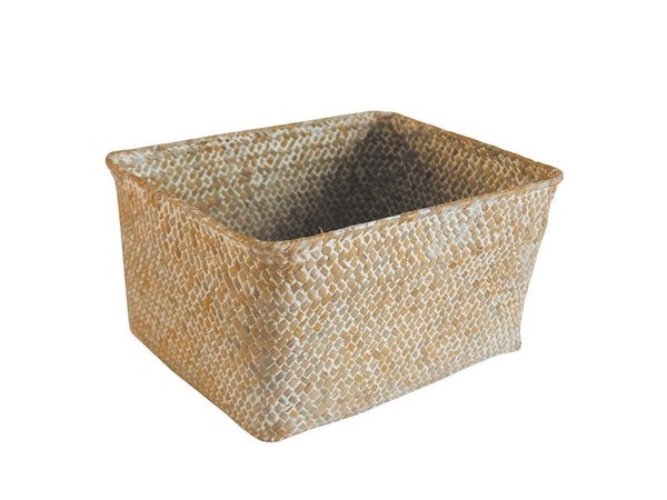 Panier en jonc de mer rectangle, naturel, Panama