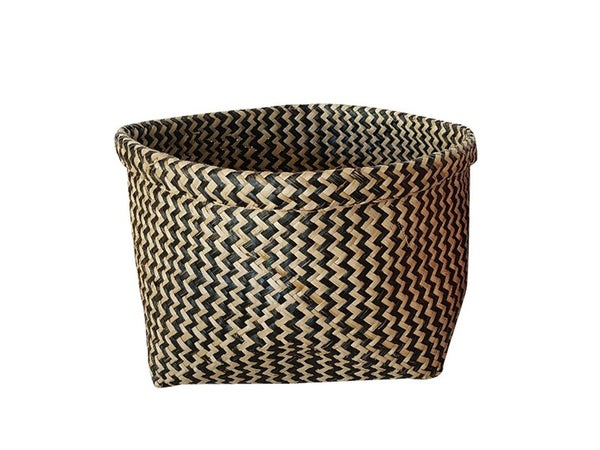 Panier en jonc de mer, Ethno zigzag, black n°0