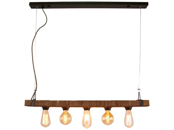 Suspension, E27 Style Industriel Woodhill Métal Noir Et Bois Brilliant