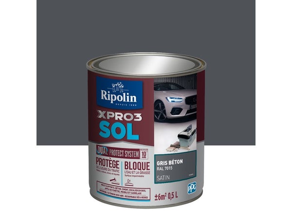 Peinture Sol Extérieur / Intérieur Xpro 3 Ripolin, Gris Béton, 0.5 L