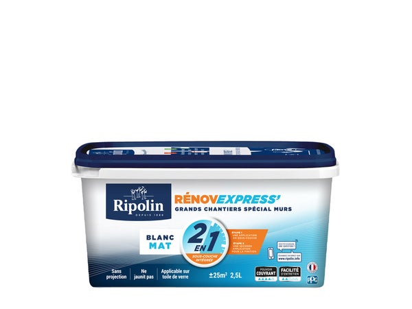 Peinture Mur, Plafond Et Boiserie Ripolin Renov Express Blanc Mat, 2.5 L