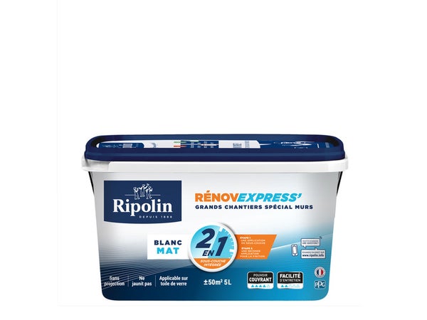 Peinture Mur, Plafond Et Boiserie Ripolin Renov Express Blanc Mat, 5 L