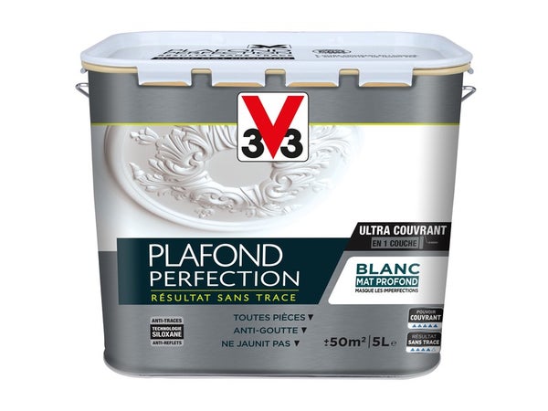 Peinture Plafond V33 Plafond Perfection Blanc Mat, 5 L