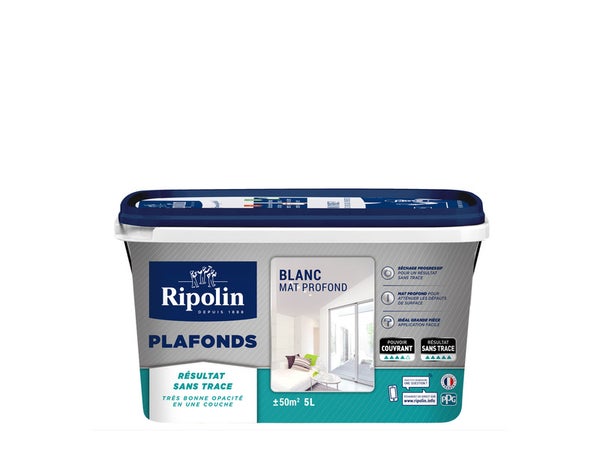 Peinture plafond blanc mat RIPOLIN Résultat sans trace 10l