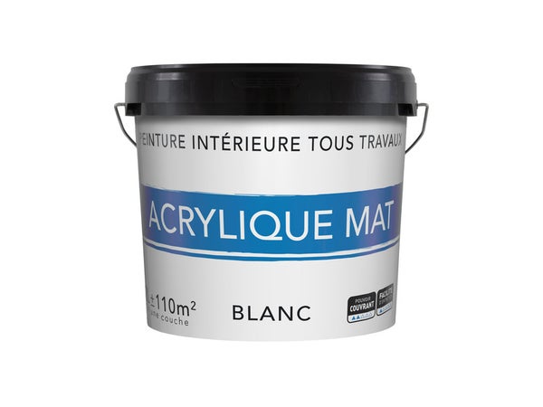 Peinture intérieure mur et plafond tous travaux, 12 L blanc mat