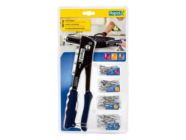Lot Pince À Riveter Rapid Rp10 Avec 100 Rivets Aluminium Ø3,2 / 4,0 Et 4,8.