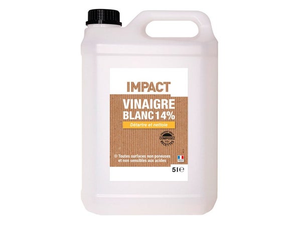 Vinaigre blanc ménager liquide multisurface IMPACT 14% 5L