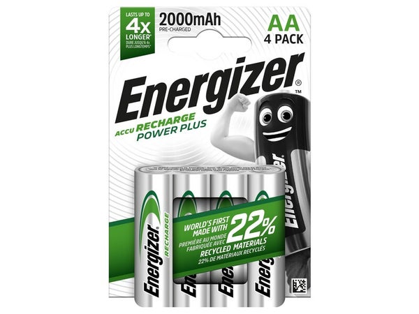Lot De 4 Piles Rechargeable Aa Power Plus, 2500 Mah, Energizer