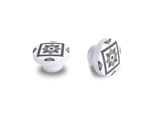 Lot De 4 Boutons De Meuble Carreau De Ciment Gris Foncé Bois H.22 X L.39 X P.39