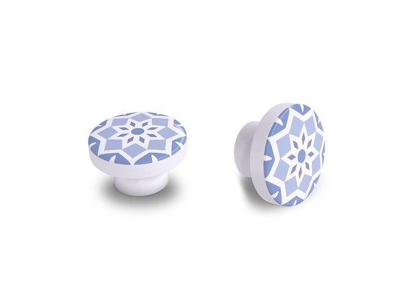 Lot De 4 Boutons De Meuble Carreau De Ciment Bleu Bois H.22 X L.39 X P.39 Mm
