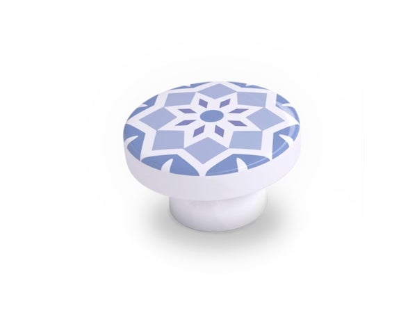Bouton De Meuble Carreau De Ciment Bleu Bois H.22 X L.39 X P.39 Mm