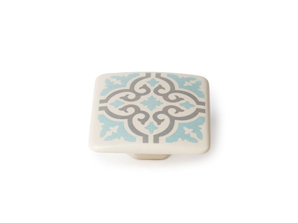 Bouton De Meuble Carreau De Ciment Zamak Peint Blanc/Gris H.20 X L.37 X P.37 Mm