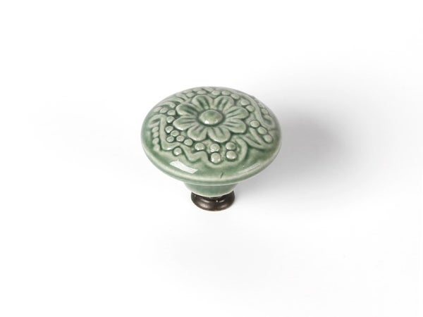 Bouton De Meuble Rond Porcelaine Brillant Vert H.27 X L.44 X P.44 Mm
