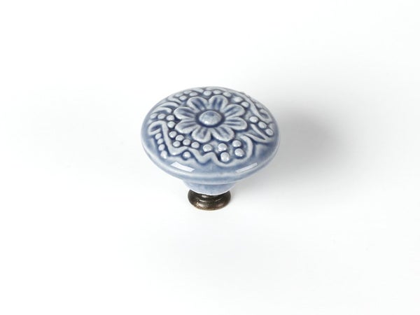 Bouton De Meuble Rond Porcelaine Brillant Bleu H.27 X L.44 X P.44 Mm