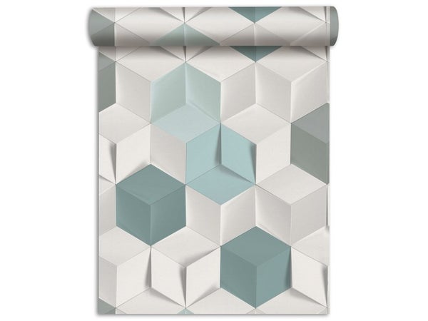 Papier Peint Vinyle Marqué À Chaud Hexagone 3D Bleu
