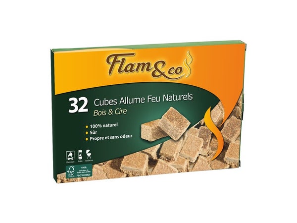 Allume-feu allumettes + laine de bois 100% végétal, Flam Up (x 32