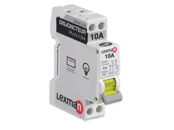 Disjoncteur phase + neutre, LEXMAN, 10 A