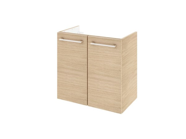 Meuble de salle de bains simple vasque l.60 x H.58 x P.35 cm, effet chêne nature