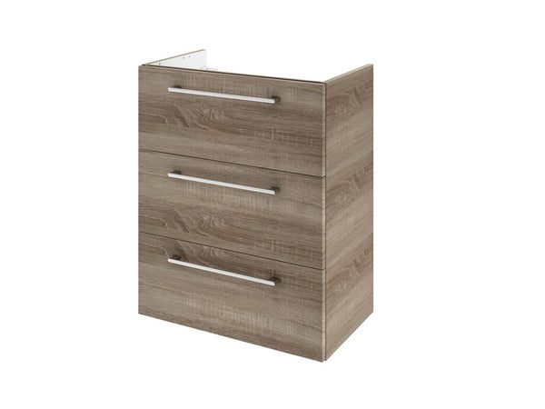 Meuble de salle de bains simple vasque l.60 x H.73 x P.35 cm, effet chêne havane