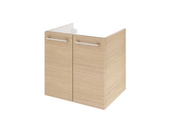 Meuble de salle de bains simple vasque l.60 x H.58 x P.48 cm, effet chêne nature