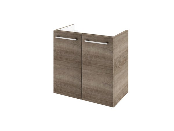 Meuble de salle de bains simple vasque l.60 x H.58 x P.35 cm, effet chêne havane