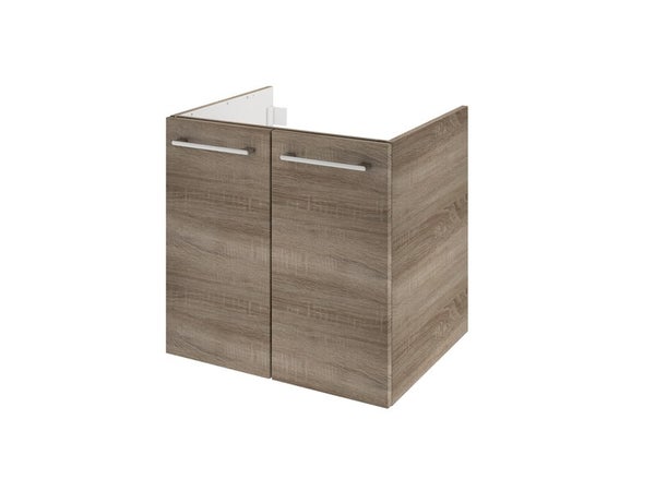 Meuble de salle de bains simple vasque l.60 x H.58 x P.48 cm, effet chêne havane