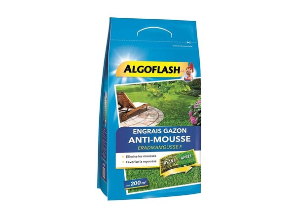 Engrais Gazon Antimousse Algoflash 6Kg 200 M²