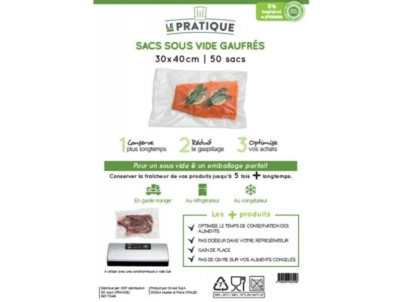 Sacs sous vide gaufrés spécial cuisine - CDP Distribution - 16 x23