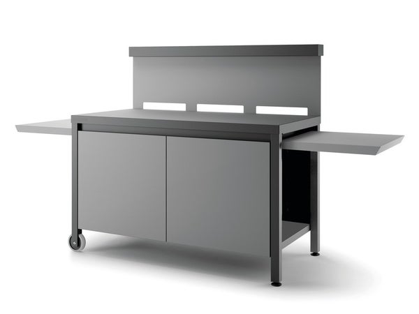 Table Roulante Crédence Fermée Pour Plancha Forge Adour, Noir Et Gris Clair Mat