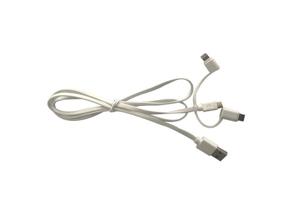 Câble 3 En 1 Lightning Iphone Micro Usb Et Usb Type C, 1 M Blanc Evology