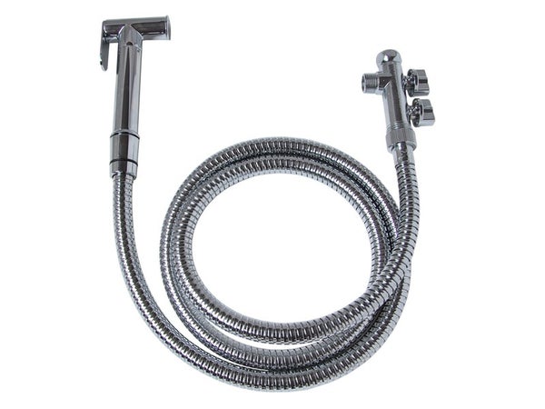 Kit hygiène WC : douchette laiton + flexible inox + raccord 3 voie + support douchette SUPERB METAL