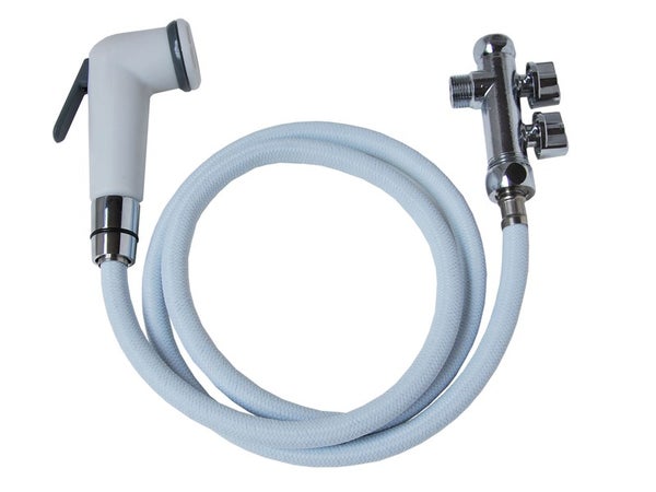 Kit hygiène WC : douchette ABS + flexible nylon + raccord 3 voies 12 x 17/15 x 21 mm