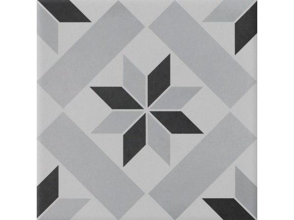 Carrelage Sol/Mur Forte Carreau De Ciment Noir Patrimony Étoile L.20 X L.20 Cm