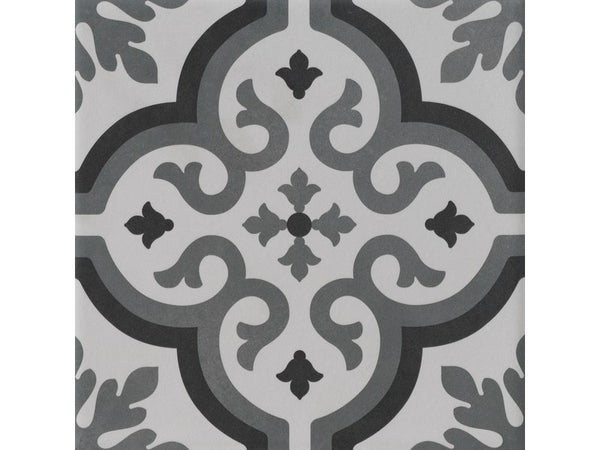 Carrelage Sol/Mur Forte Carreau De Ciment Noir Patrimony Rosace L.20 X L.20 Cm