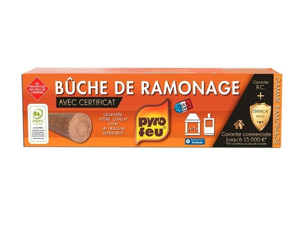 Bûche de ramonage avec garantie R.C et certificat, PYROFEU