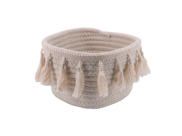 Panier Boheme en coton, H.11 x L.16 x P.16 cm blanc