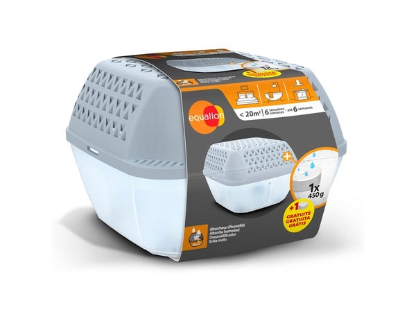 Absorbeur d'humidité avec un lot de 2 recharges galet, 20 m² EQUATION