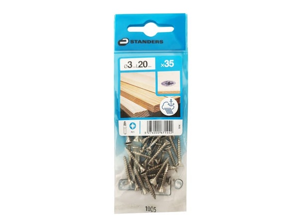 Lot De 35 Vis Inox Tête Fraisée Standers, Diam.3 Mm X L.20 Mm