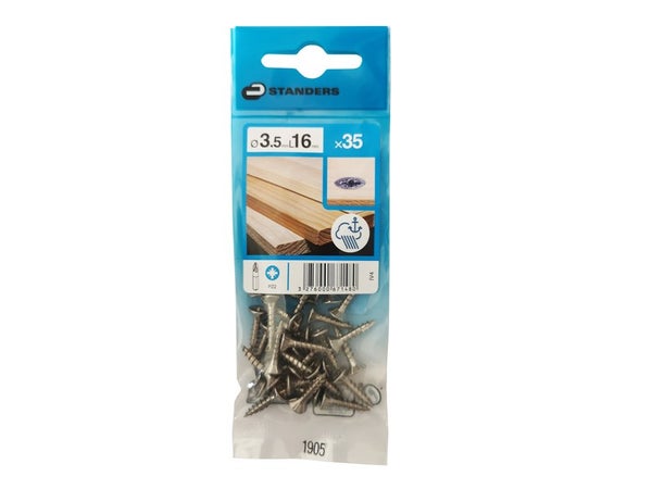 Lot De 35 Vis Inox Tête Fraisée Standers, Diam.3.5 Mm X L.16 Mm