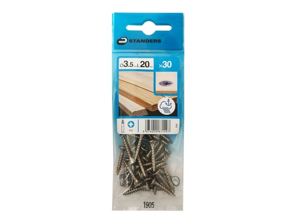Lot De 30 Vis Inox Tête Fraisée Standers, Diam.3.5 Mm X L.20 Mm