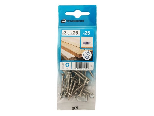 Lot De 25 Vis Inox Tête Fraisée Standers, Diam.3.5 Mm X L.25 Mm