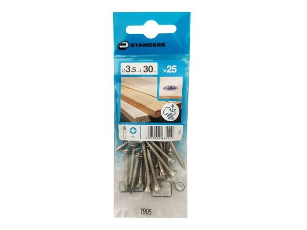 Lot De 25 Vis Inox Tête Fraisée Standers, Diam.3.5 Mm X L.30 Mm