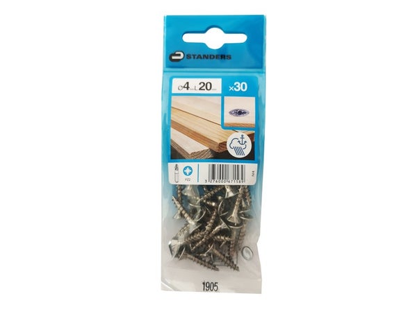 Lot De 30 Vis Inox Tête Fraisée Standers, Diam.4 Mm X L.20 Mm
