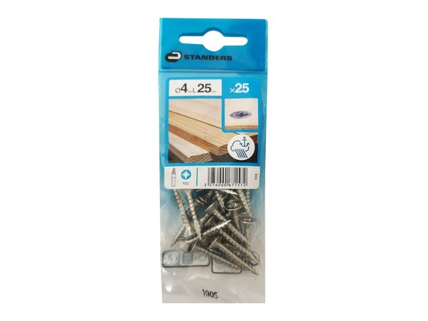Lot De 25 Vis Inox Tête Fraisée Standers, Diam.4 Mm X L.25 Mm