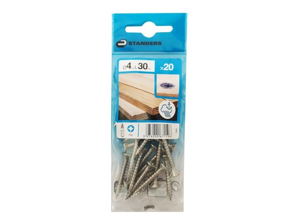 Lot De 20 Vis Inox Tête Fraisée Standers, Diam.4 Mm X L.30 Mm