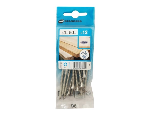 Lot De 12 Vis Inox Tête Fraisée Standers, Diam.4 Mm X L.50 Mm